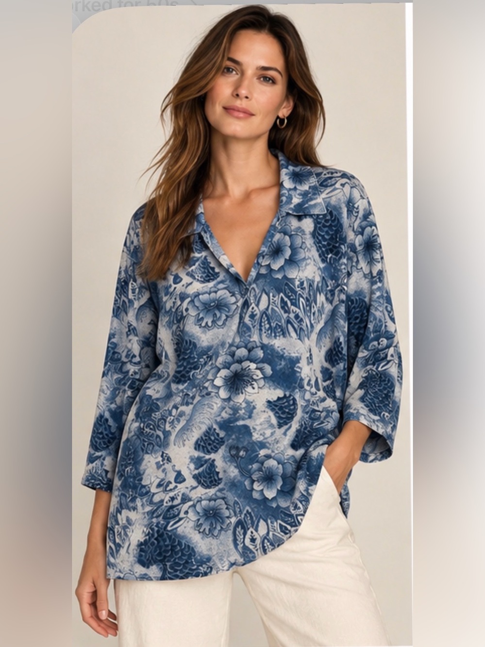 Style & Co Woman 3X Blue Floral Nylon Tunic perfect condition
